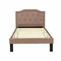 Kd Gabinetes Upholstered Bed Frame with Slats in Brown Tan Fabric - Twin Size KD3142760